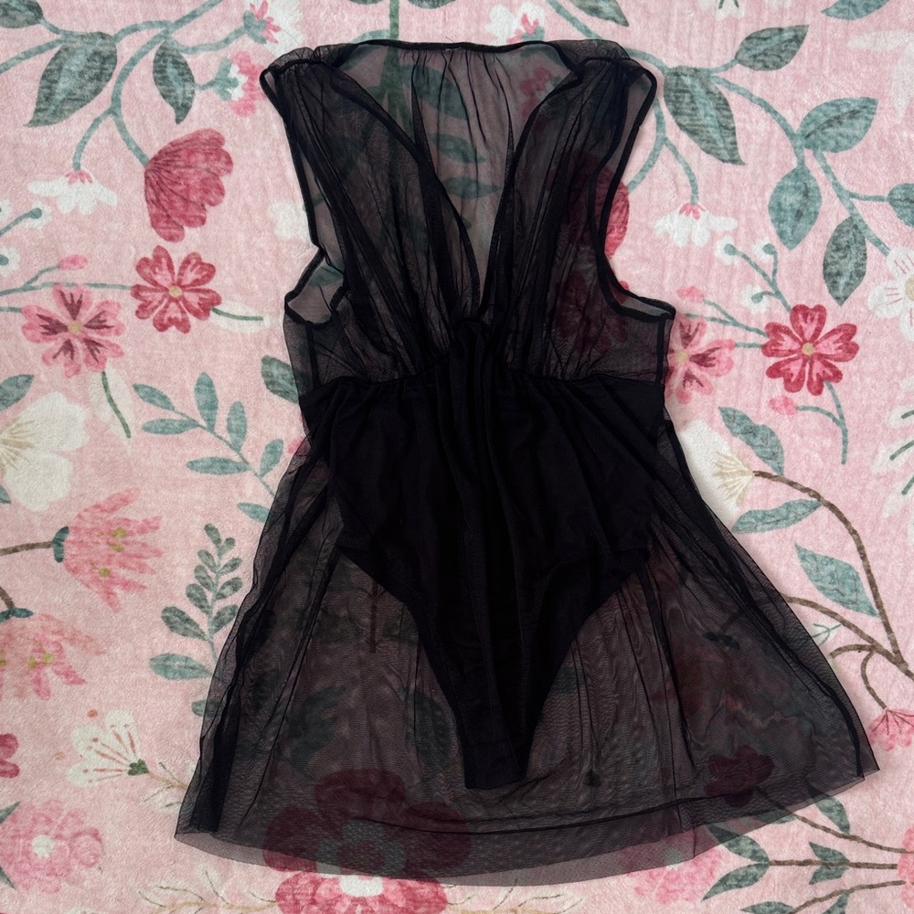 Black Ballet Core Sheer Mesh Chemise Bodysuit - Women Intimates